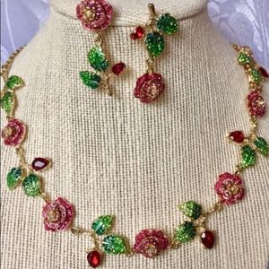Betsey Johnson Red Roses Necklace and Earrings Set